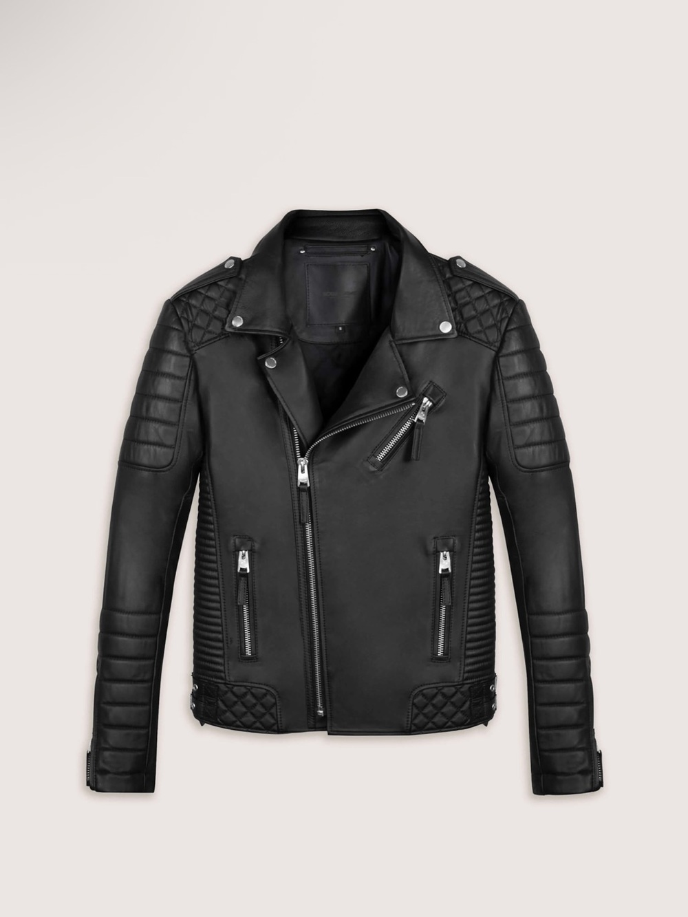 Black Quilted Leather. Boda Skins Moto-Style Bomber Jacket
